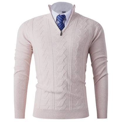 Herren Stehkragenpullover Eleganter Struktur-Zipper