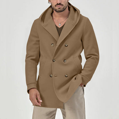 Herren Mantel Modern mit Kapuze und Knöpfen Elegant