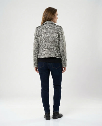 Ledermantel Damen Bikerjacke Tiermuster Slim Fit