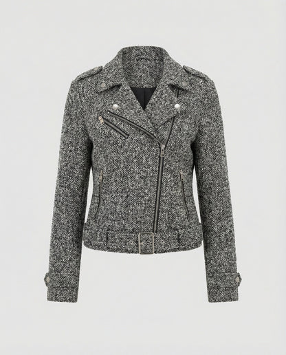 Ledermantel Damen Bikerjacke Tiermuster Slim Fit