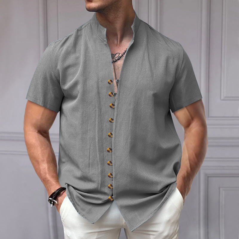 Herren Kurzarmhemd Modern Stehkragen Elegant
