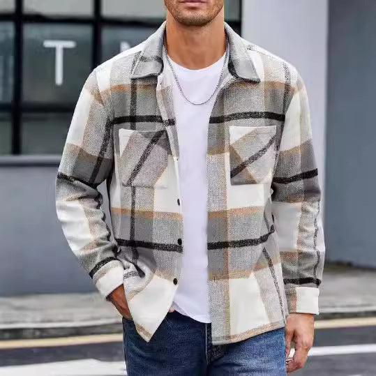 Herren Karo Hemdjacke Lässig Modern