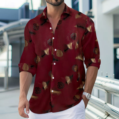 Herren Langarmshirt Blumenmuster Atmungsaktiv Modern