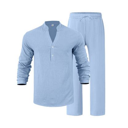 Herren Jogginganzug Lässig Langarm Hemd Hose Set