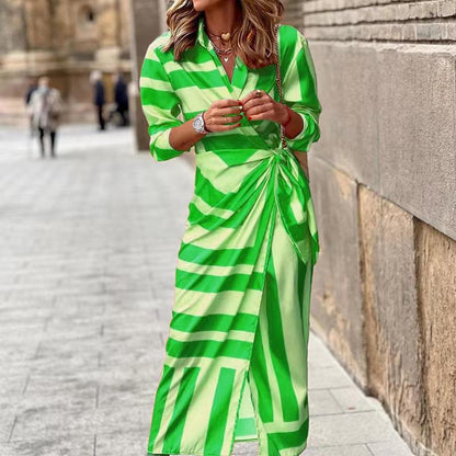 Damen Maxikleid Lang Asymmetrisch Streifen Modern