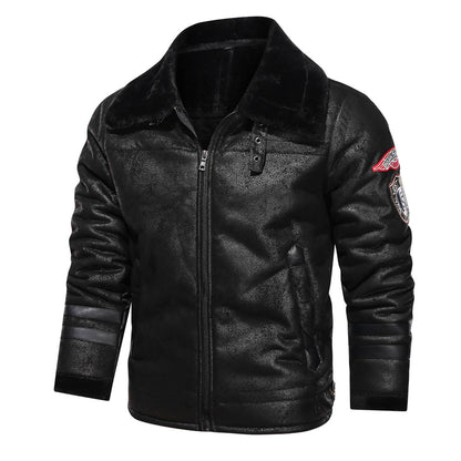 Herren Lederjacke Warm mit Futter Kunstleder Männerjacke