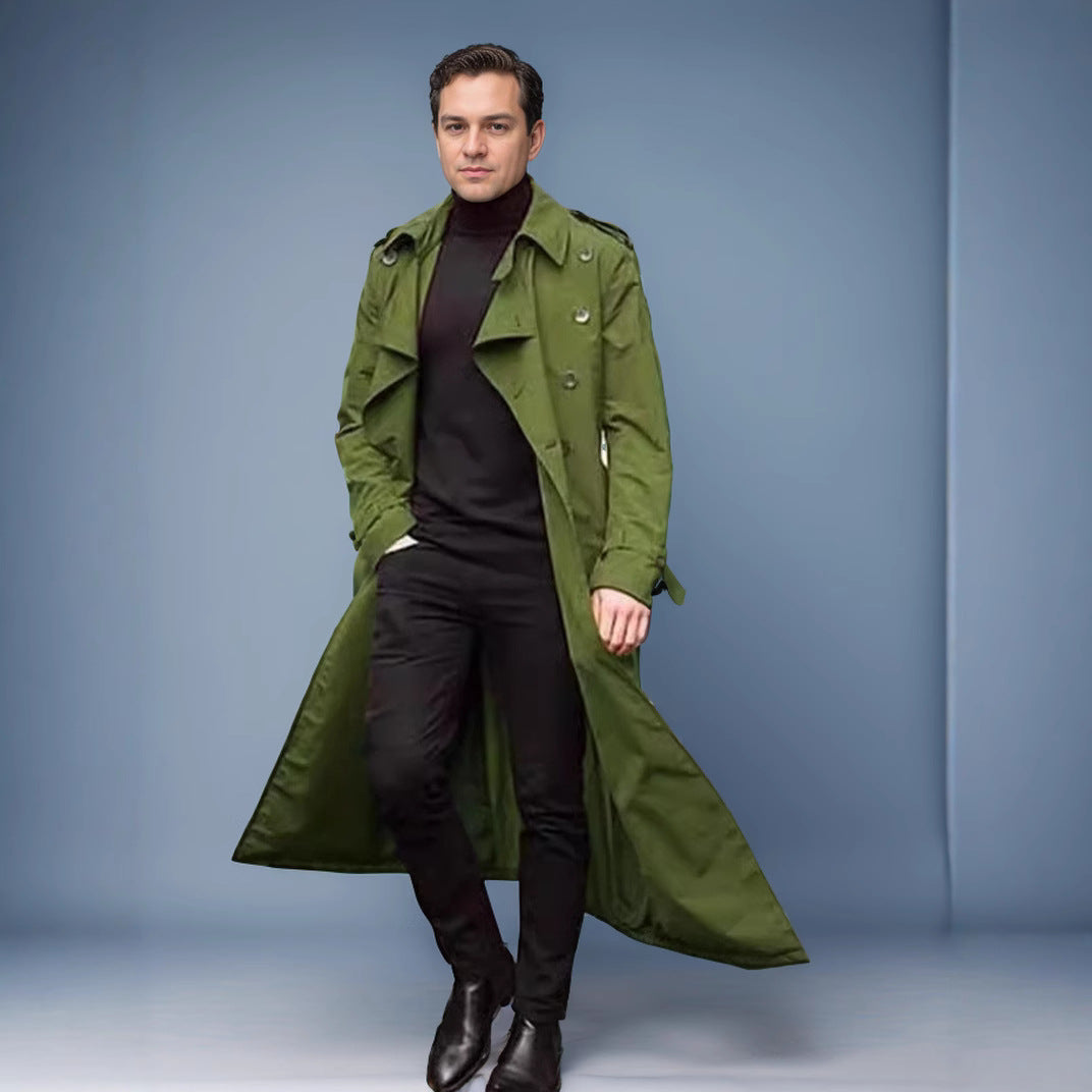 Herren Trenchcoat Modern mit Doppelknopfleiste Schwarz