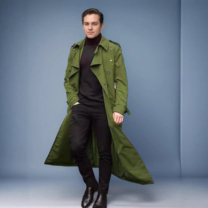 Herren Trenchcoat Modern mit Doppelknopfleiste Schwarz