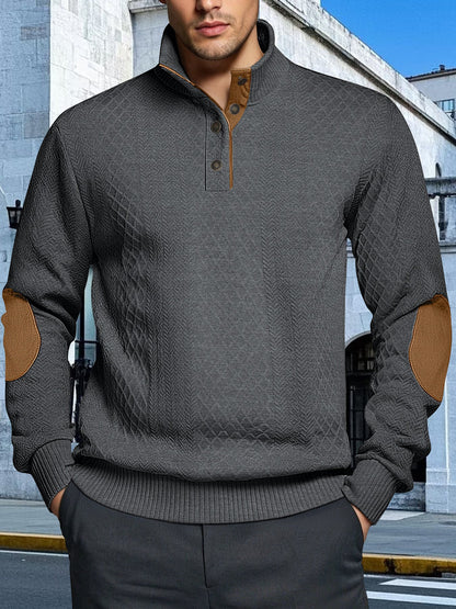 Herren Strickpullover Strukturiert Leder Patches Modern