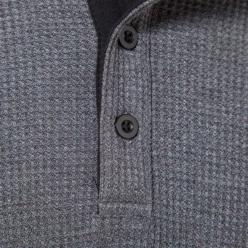 Herren Langarmshirt Modern mit Struktur Stoff und Knöpfen Elegant