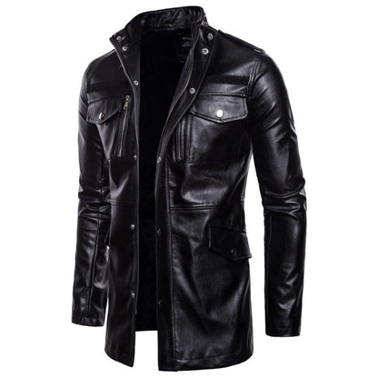 Ledermantel Herren Lang Asymmetrisch Schwarz