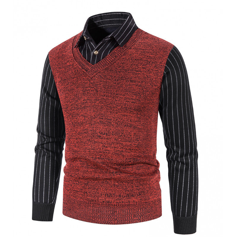 Herren Strickpullover V-Ausschnitt Kontrastärmel Modern