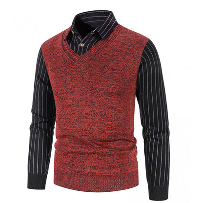 Herren Strickpullover V-Ausschnitt Kontrastärmel Modern