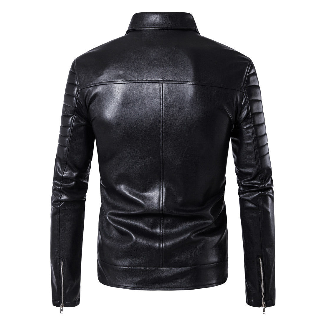 Leder Bikerjacke Herren Schwarz mit Steppdetails Modern