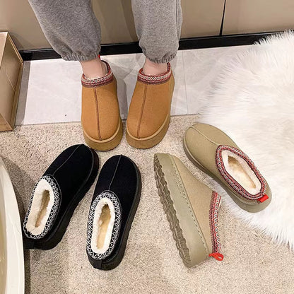 Damen Hausschuhe Warm mit Strickrand und weicher Sohle