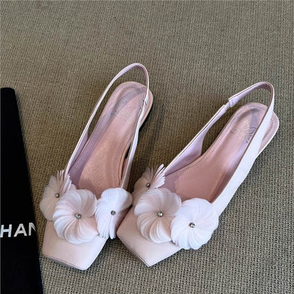 Damen Slingback Schuhe Blumen Applikationen Hochhackig Komfort