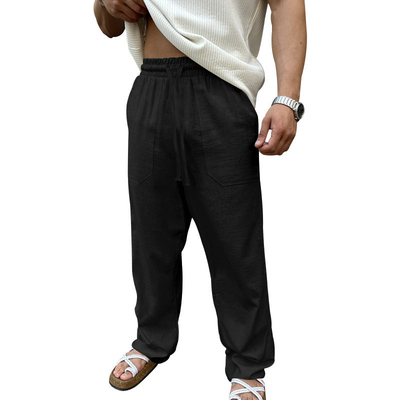 Herren Leinenhose Bequem Elastisch mit Taschen