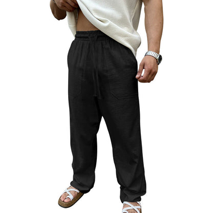 Herren Leinenhose Bequem Elastisch mit Taschen