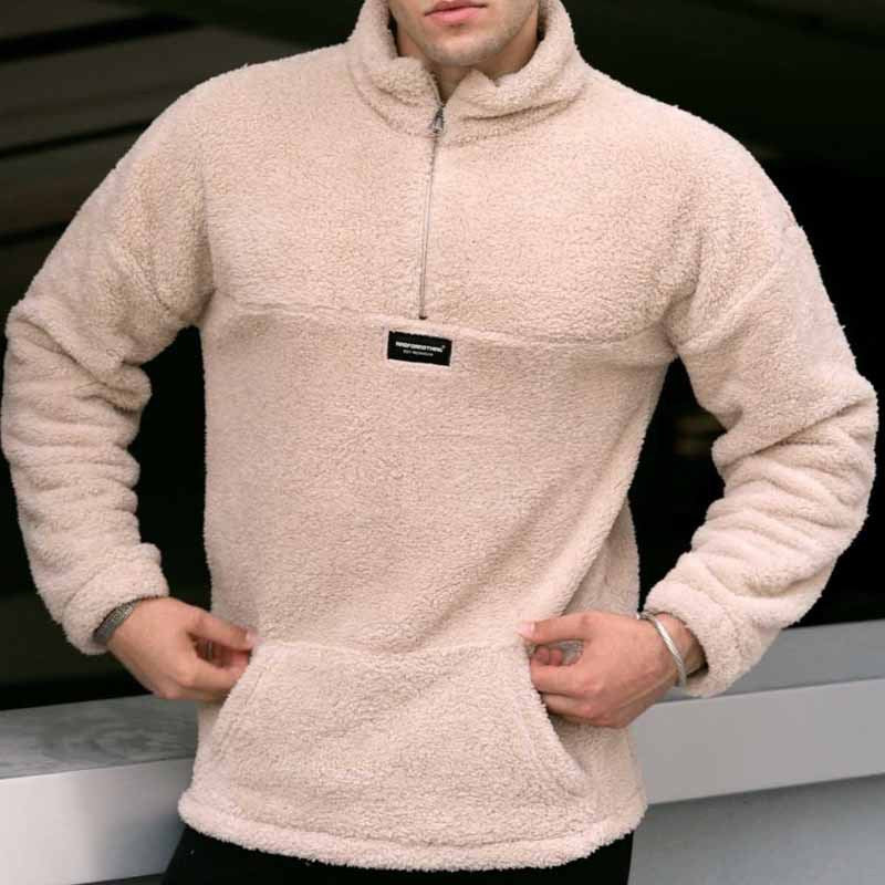 Herren Fleecepullover Kuschelig Warm mit Reißverschluss und Taschen