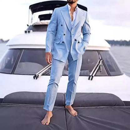 Herren Anzug Doppelreiher Streifenmuster Elegant Schwarz