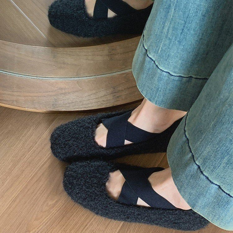 Damen Filz-Hausschuhe Weich mit verstellbarem Riemen Warm