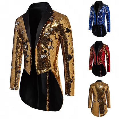 Herren Blazer Pailletten Modern Schnitt Glitzer