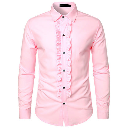 Elegantes Herren Langarmhemd mit Rüschen Modern Style