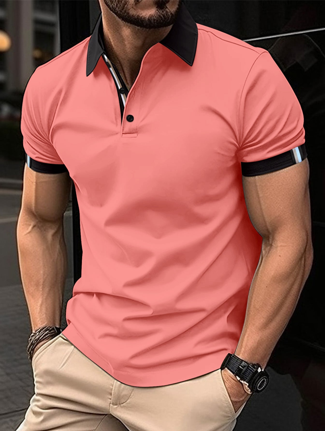 Herren Poloshirt Modern Kontrastkragen Stilvoll