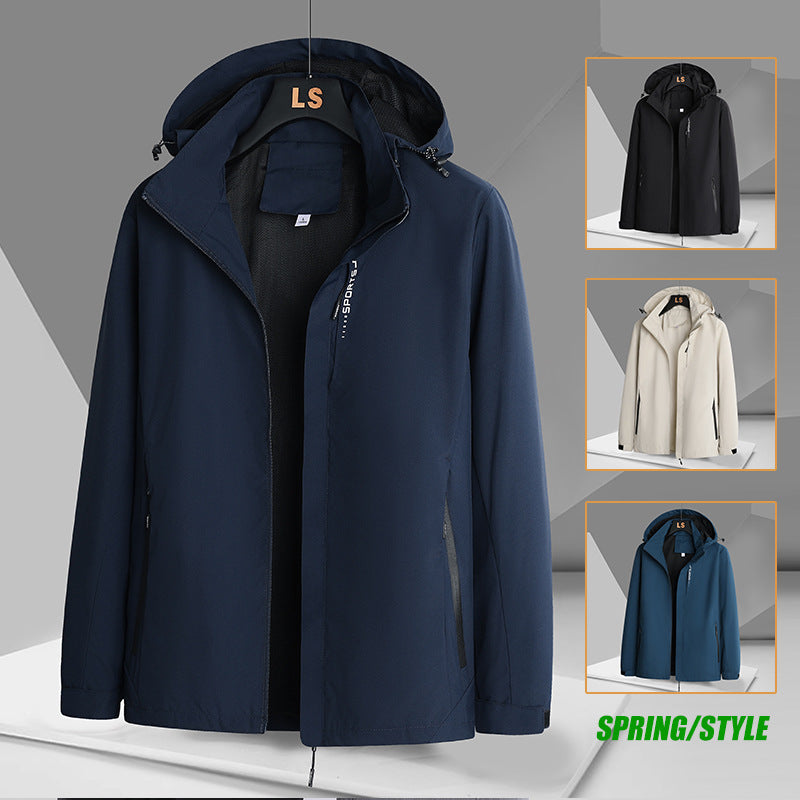 Herren Outdoorjacke Wasserdicht Verstellbare Kapuze Sportlich