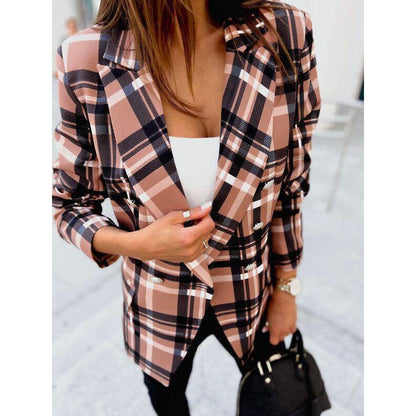 Damen Blazer Karierter Doppelreiher Elegant Modern