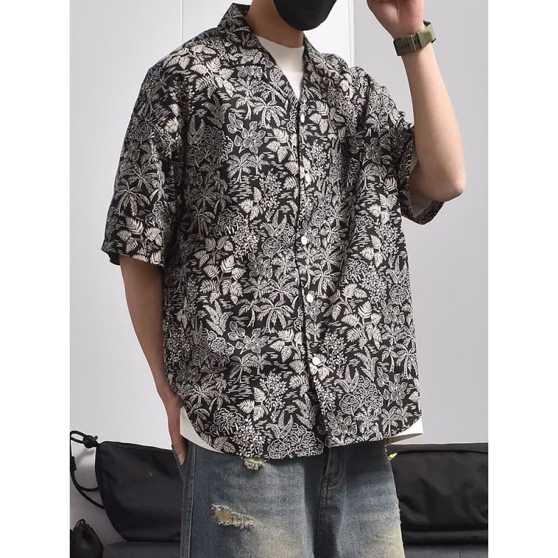Herren Hemd Kurzarm Blumenmuster Sommer