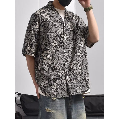 Herren Hemd Kurzarm Blumenmuster Sommer