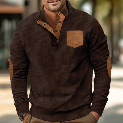 Herren Pullover Langarm Kontrast Ärmel Modern