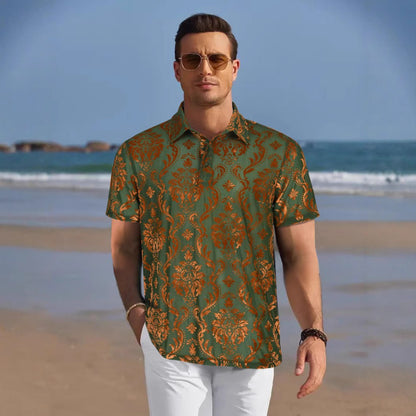 Herren Polohemd Elegantes Damastmuster Modern