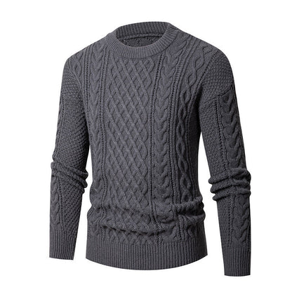 Herren Pullover Grobstrick Zopfmuster Modern Schwarz