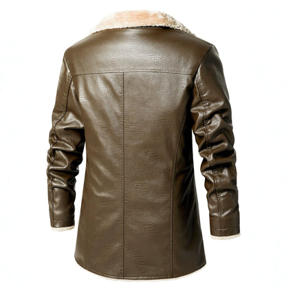Herren Lederjacke Kunstleder Warm Fleecefutter Schwarz