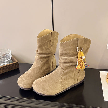 Damen Winterstiefel Weiches Wildleder Bequem Schnallen