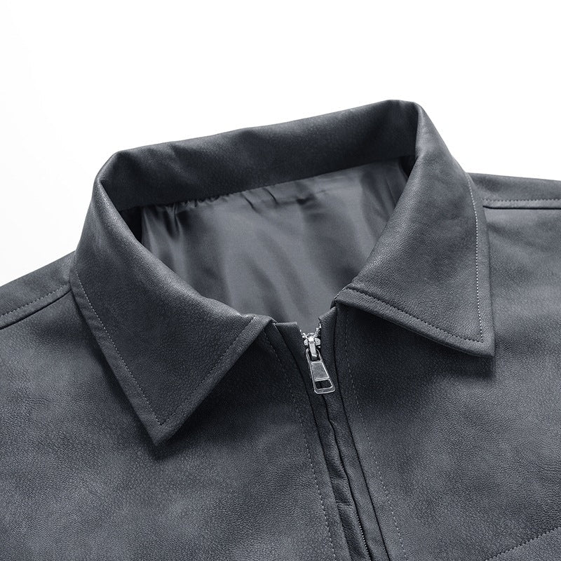 Herren Lederjacke Biker Style Schwarz mit Taschen