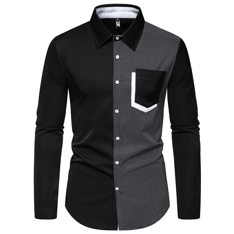 Herren Langarmhemd Modern mit Kontraststreifen und Brusttasche