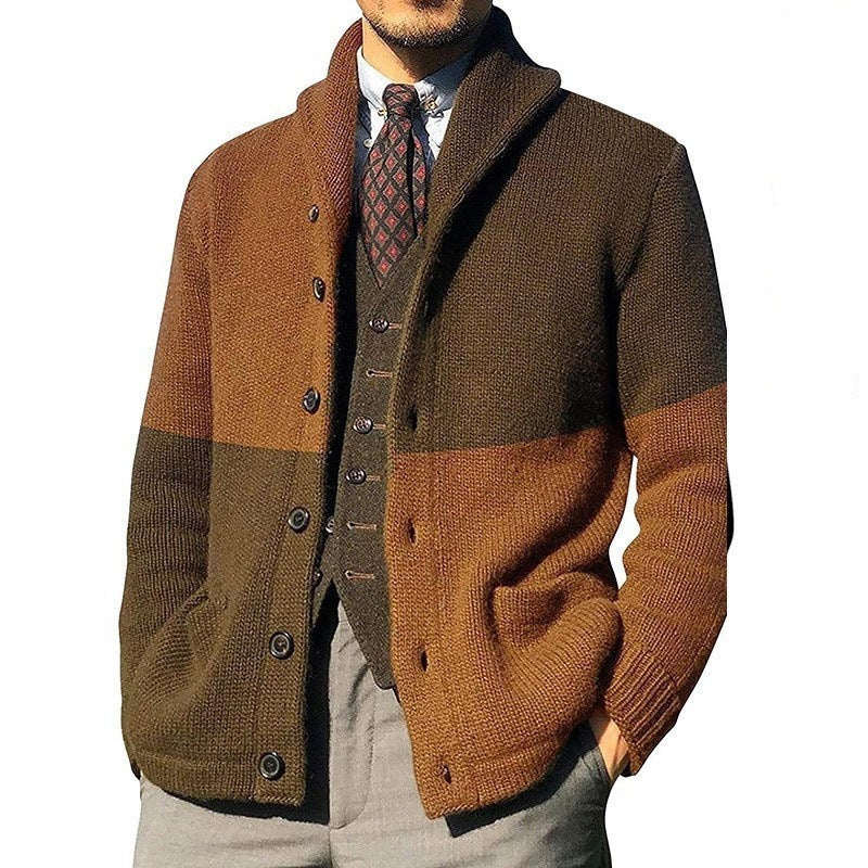 Herren Strickjacke Modern Schalkragen Knopfverschluss Grau