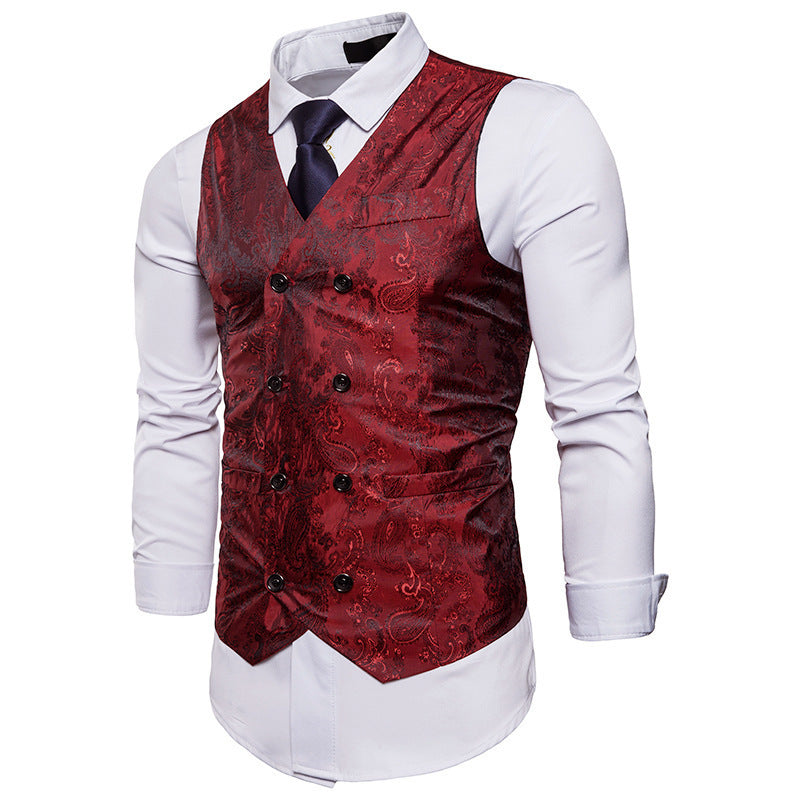 Herren Weste Elegant Jacquard Doppelt Knöpfe Slim Fit