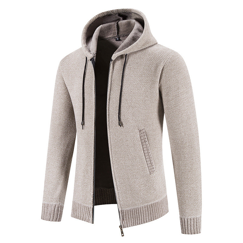 Herren Strickjacke Kapuze Strukturiert Modern Grau