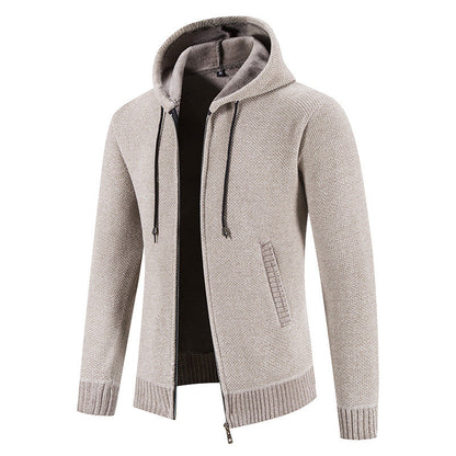 Herren Strickjacke Kapuze Strukturiert Modern Grau
