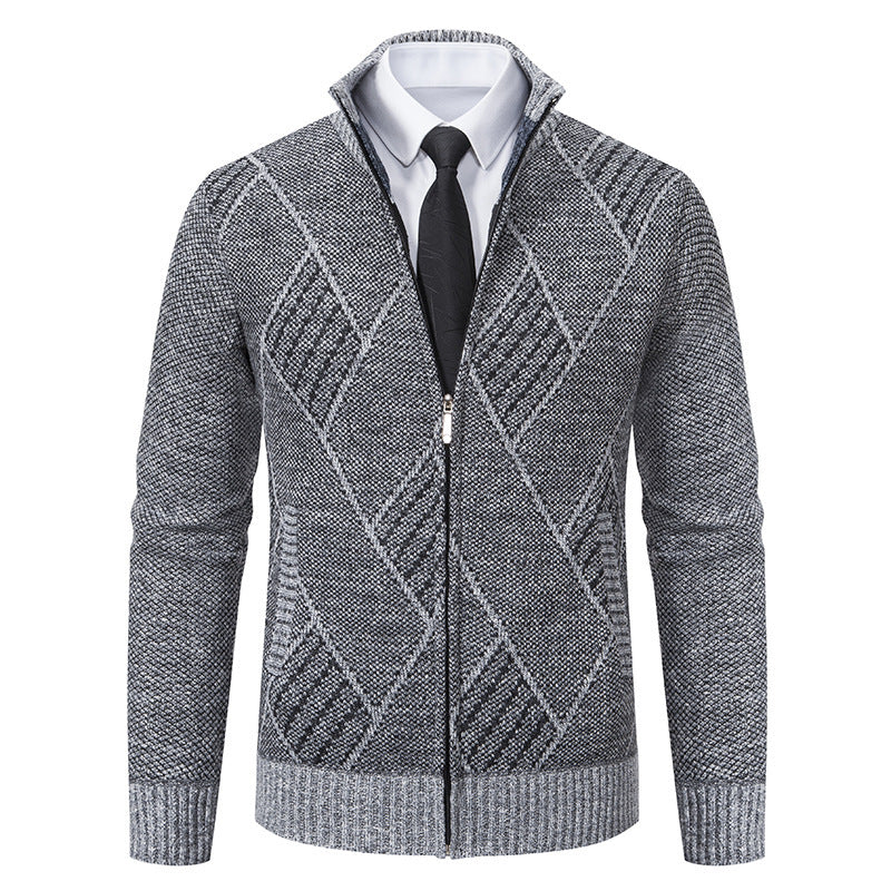 Herren Strickjacke Modern mit Hochkragen Zopfmuster