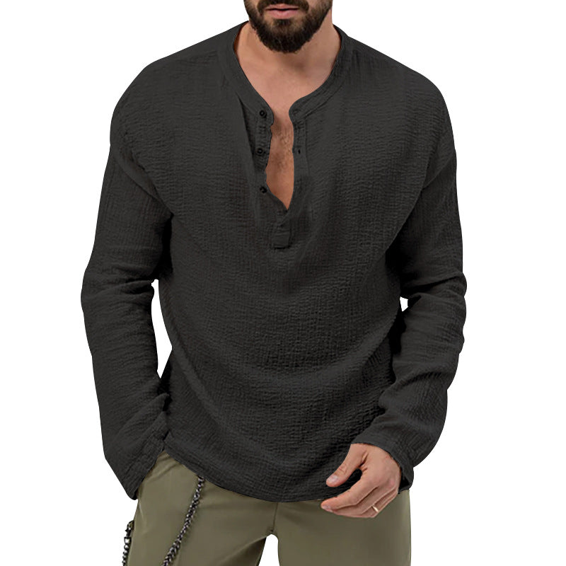 Herren Langarmhemd Casual Strukturiert Knöpfe Modern