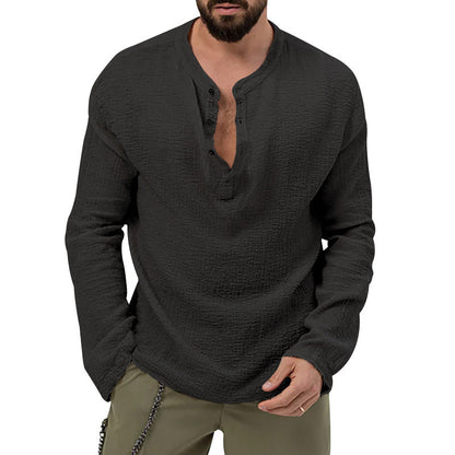 Herren Langarmhemd Casual Strukturiert Knöpfe Modern