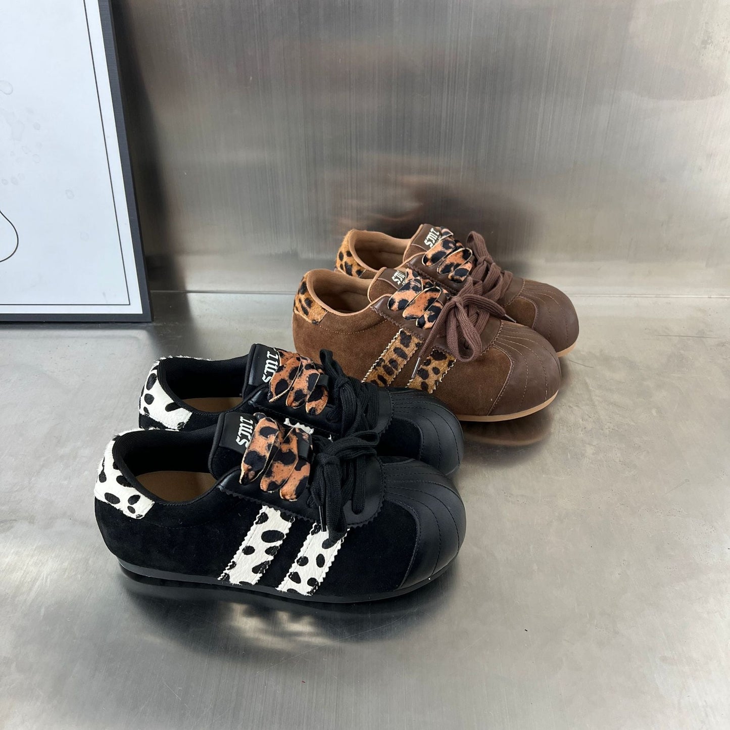 Damen Sneaker Wildleder Tierdruck Robust Gummisohle