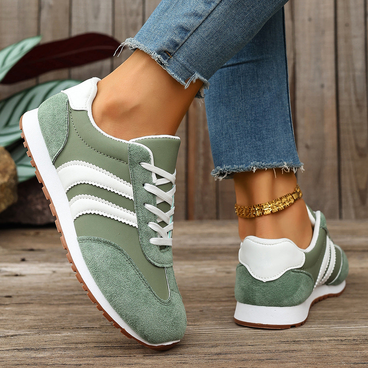 Damen Sneaker Sportlich Retro Atmungsaktiv Weich