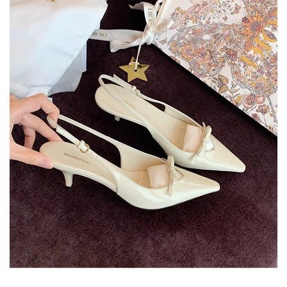 Damen Pumps Slingback Elegant Schleife High Heel