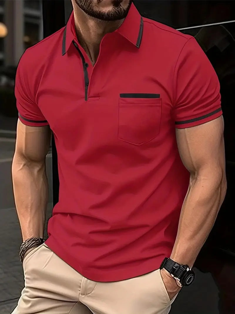 Herren Poloshirt Modern Kontrastdetails Brusttasche